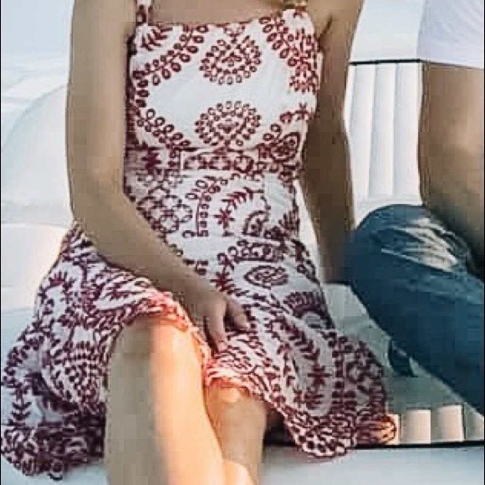Red and White Embroidered Sun Dress